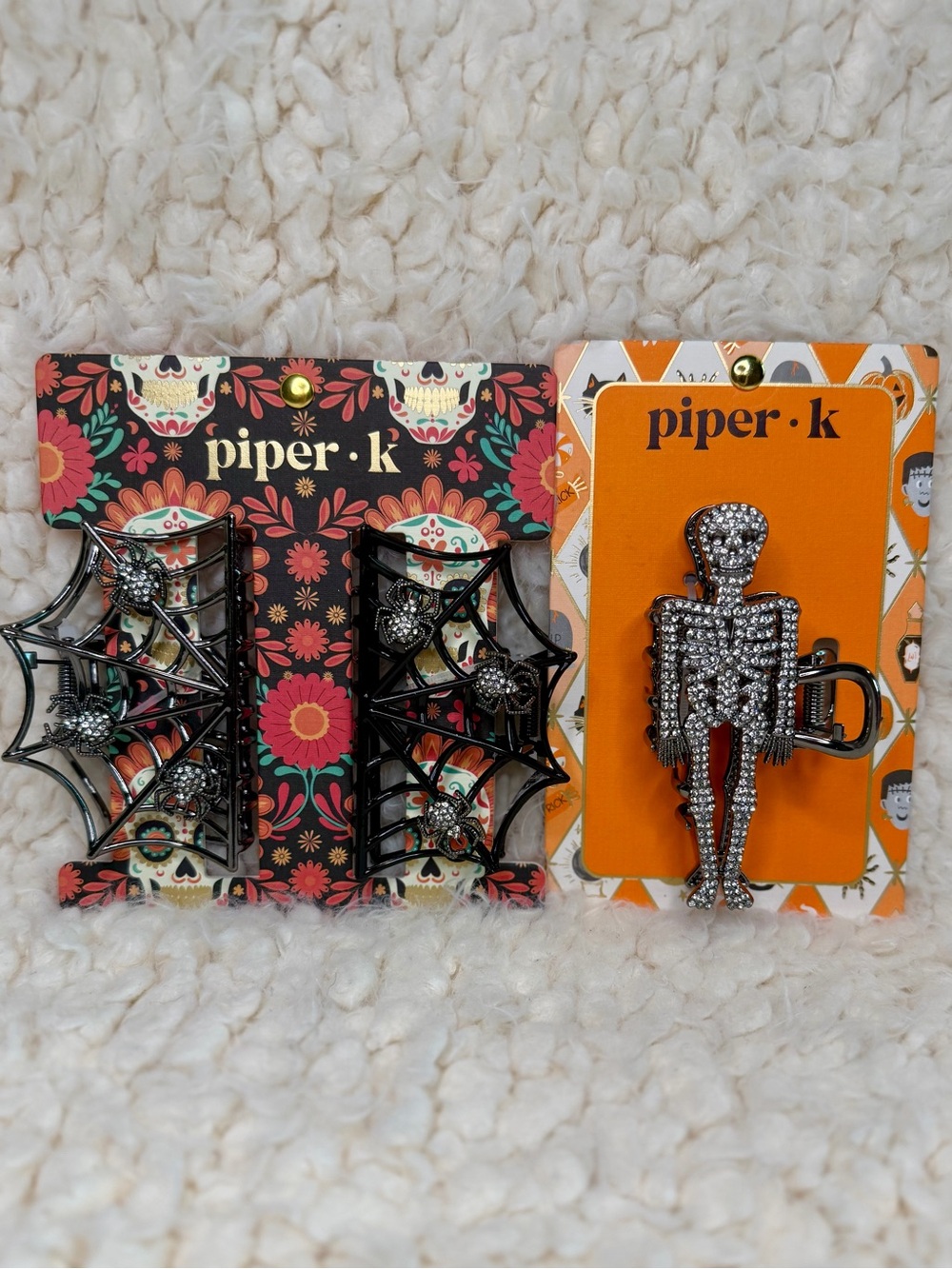 Halloween Spiderweb and Skeleton 3 Pc Hair Bundle NWT Piper K Claw Clips